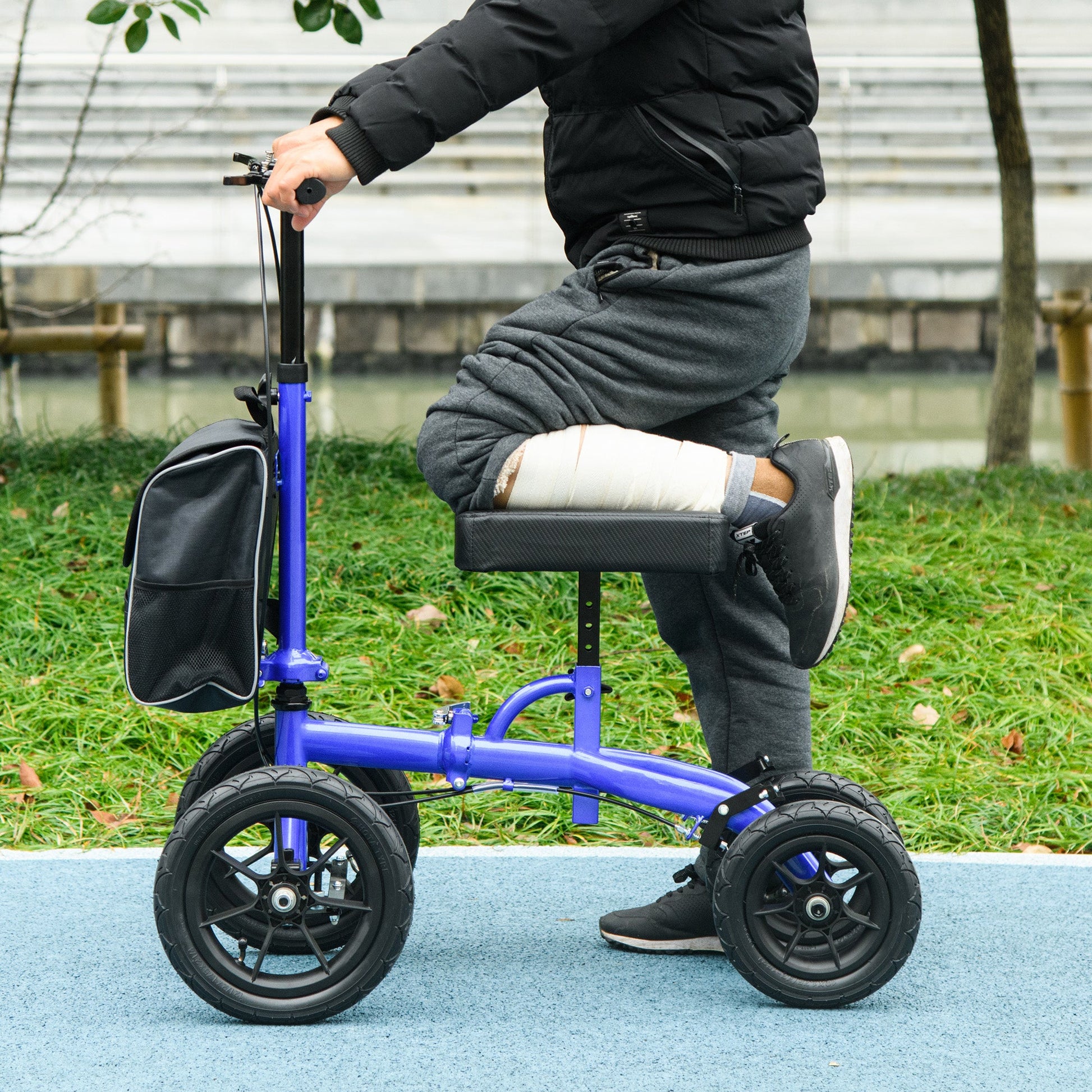 Adjustable Steerable Knee Walker, Foldable Knee Scooter with Rubber Wheels, Dual Brake, Crutch Alternative, Blue Knee Walker & Wheelchair Ramps   at Gallery Canada