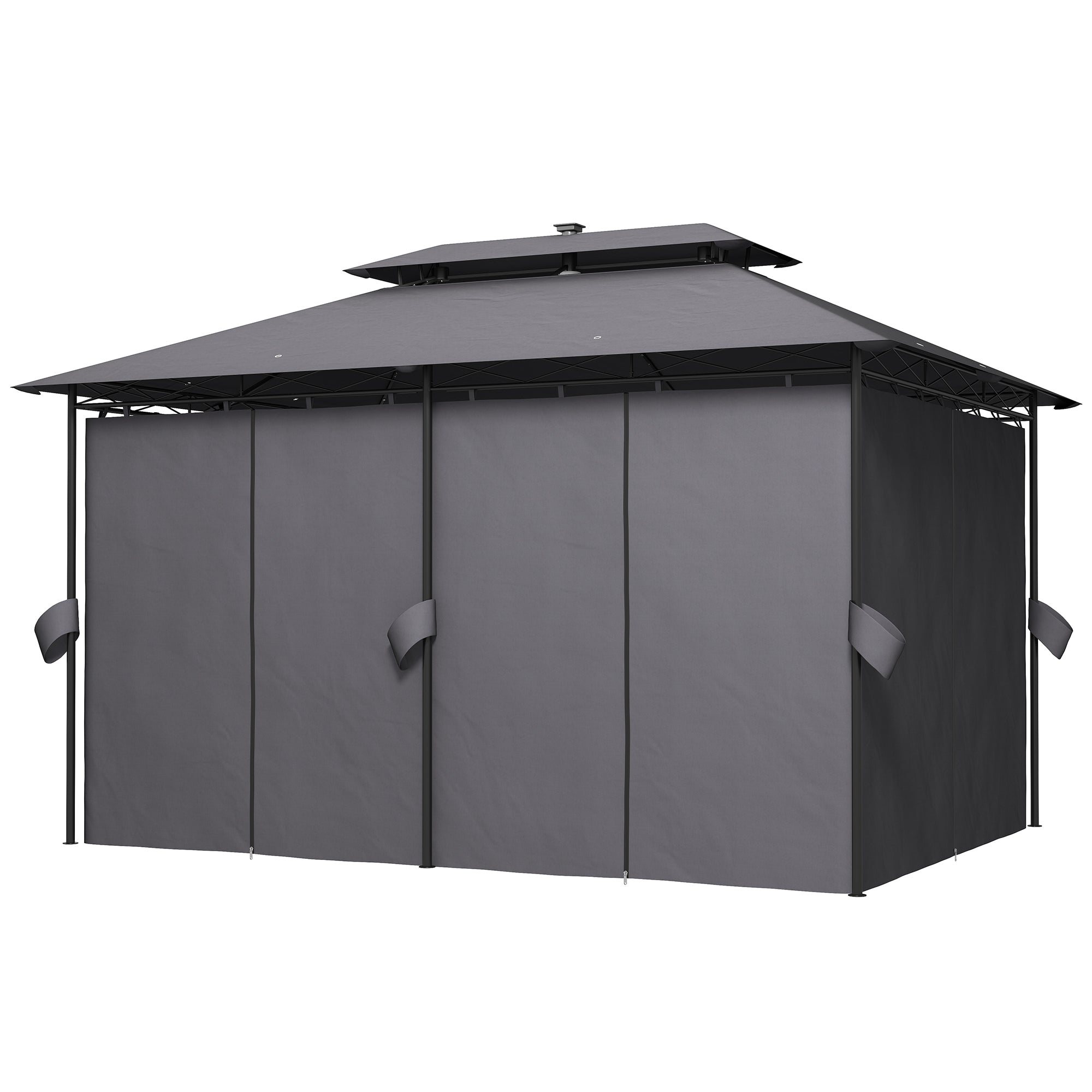 10' x 13' Outdoor Gazebo with Curtains and Solar-Powered LED Lights, Double Roof Patio Gazebo Canopy Shelter Gazebos at Gallery Canada