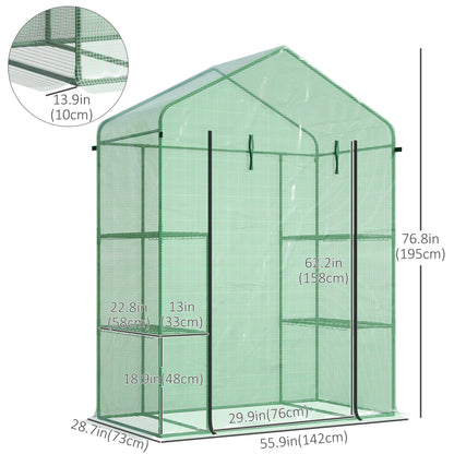 3-Tier Mini Greenhouse, Walk-in Greenhouse, Garden Hot House with 4 Shelves, Roll-Up Door and Weatherized Cover, 56" x 29" x 77", Green Walk In Greenhouses   at Gallery Canada