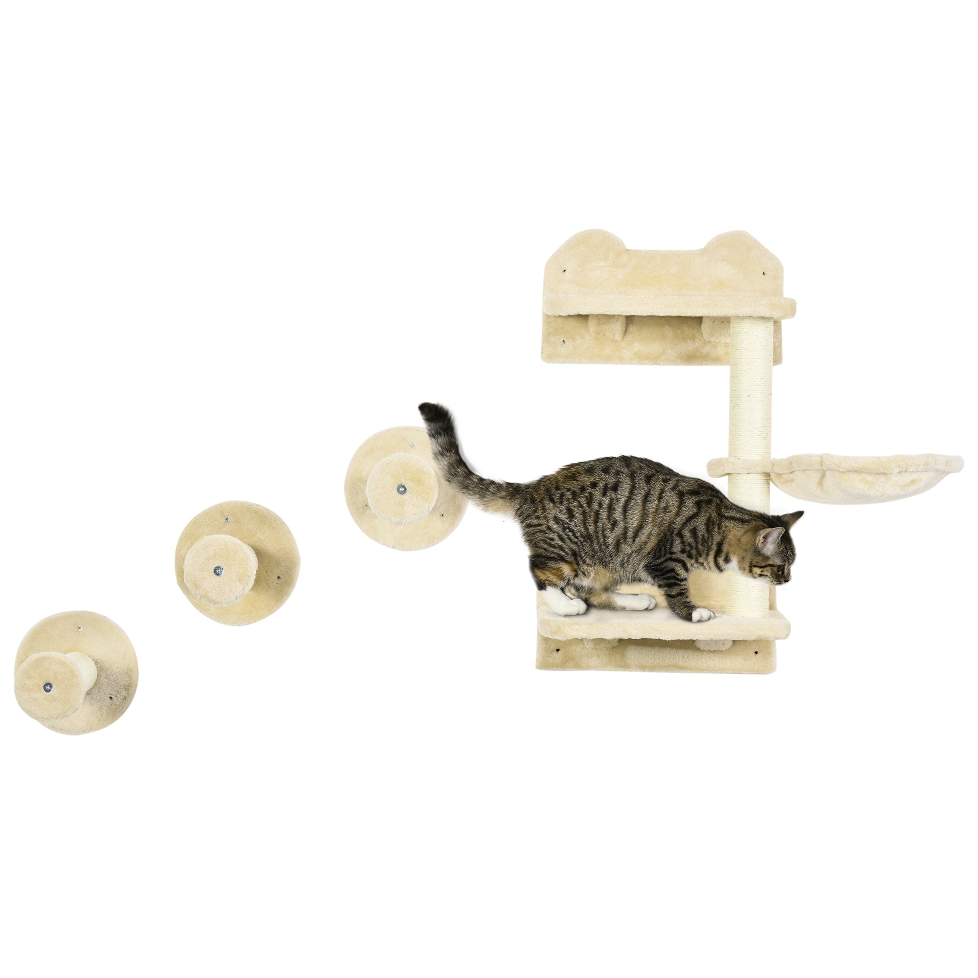 4Pcs Cat Wall Shelf with Scratching Posts, Hammock, Steps, Platforms, Cat Shelves for Relaxing, Sleeping, Jumping, Cat Wall Climber for Indoor Cats, Beige Cat Climbing Wall at Gallery Canada