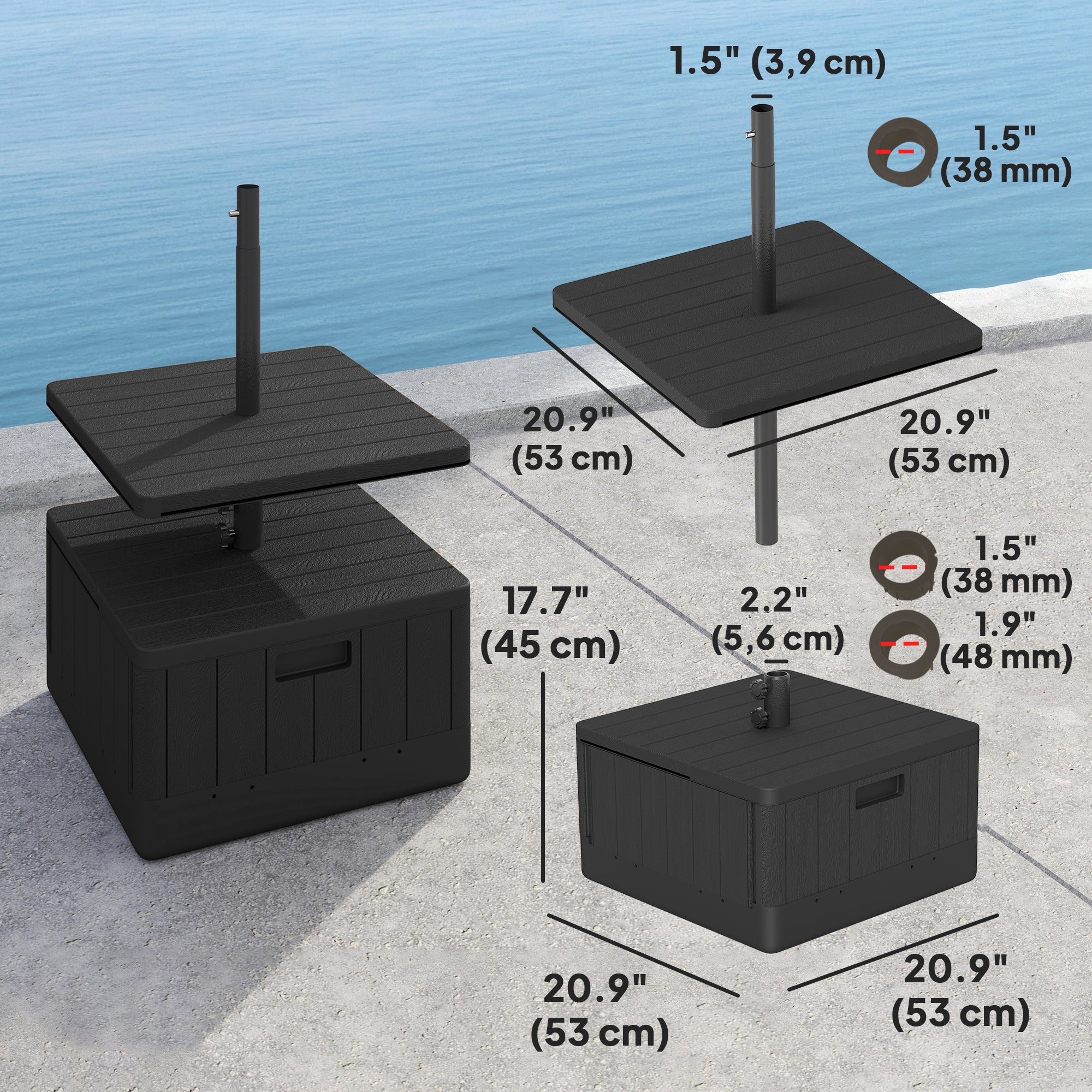 Patio Umbrella Weighted Base with Table Tray, Heavy Duty Umbrella Base with Wheels Handles, 176lbs with Stand Filling, Patio Umbrella Stand Base for Garden Poolside, Black Umbrella Bases at Gallery Canada
