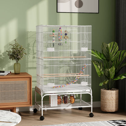 43" Bird Cage with Rolling Stand, Toys, for Budgies Canaries White Bird Cages White  at Gallery Canada