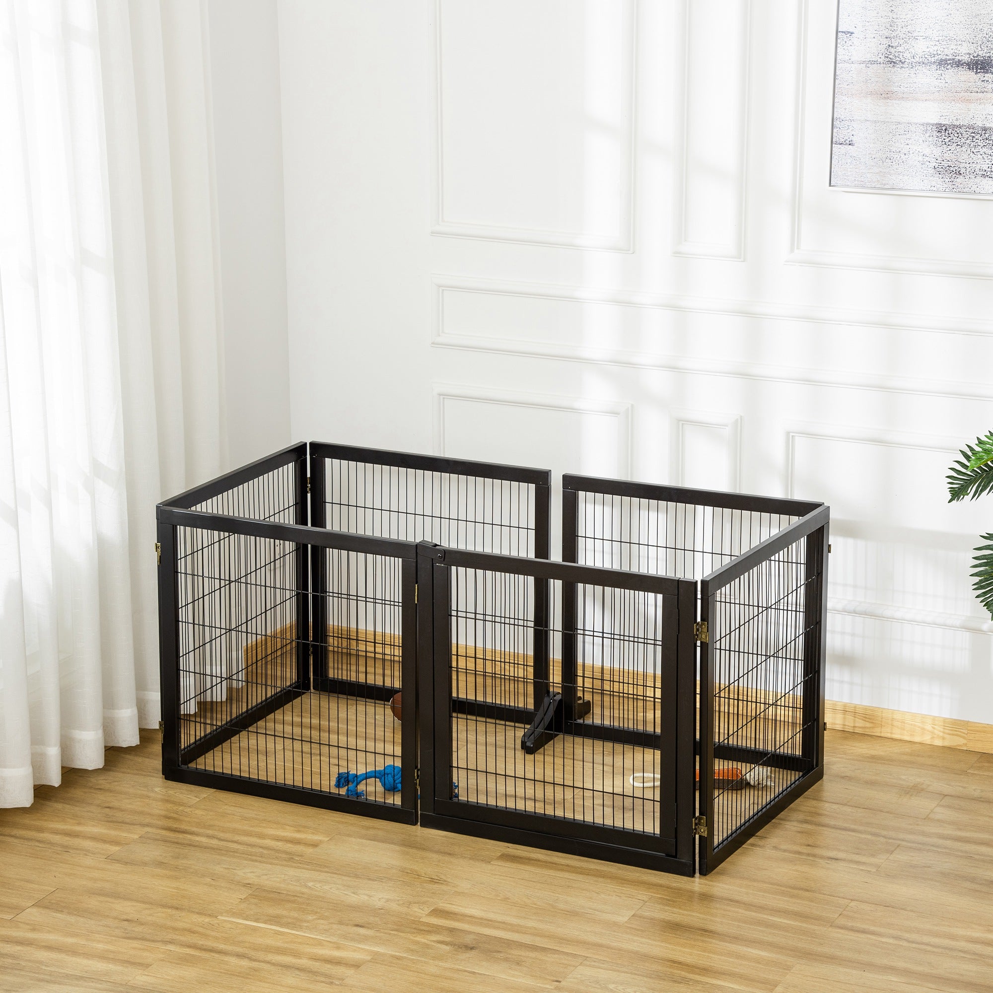 Wooden Freestanding Pet Gate w/ 2 Support Feet, Black Houses, Kennels & Pens   at Gallery Canada