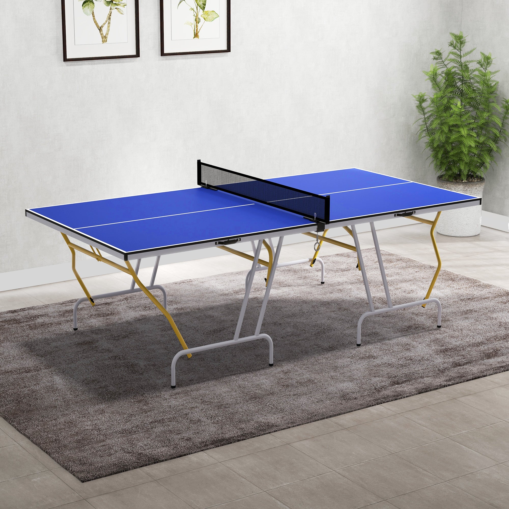 9' x 5' Full Size Table Tennis Table, Folding Ping Pong Table with Paddles and Balls, Blue Game Tables at Gallery Canada
