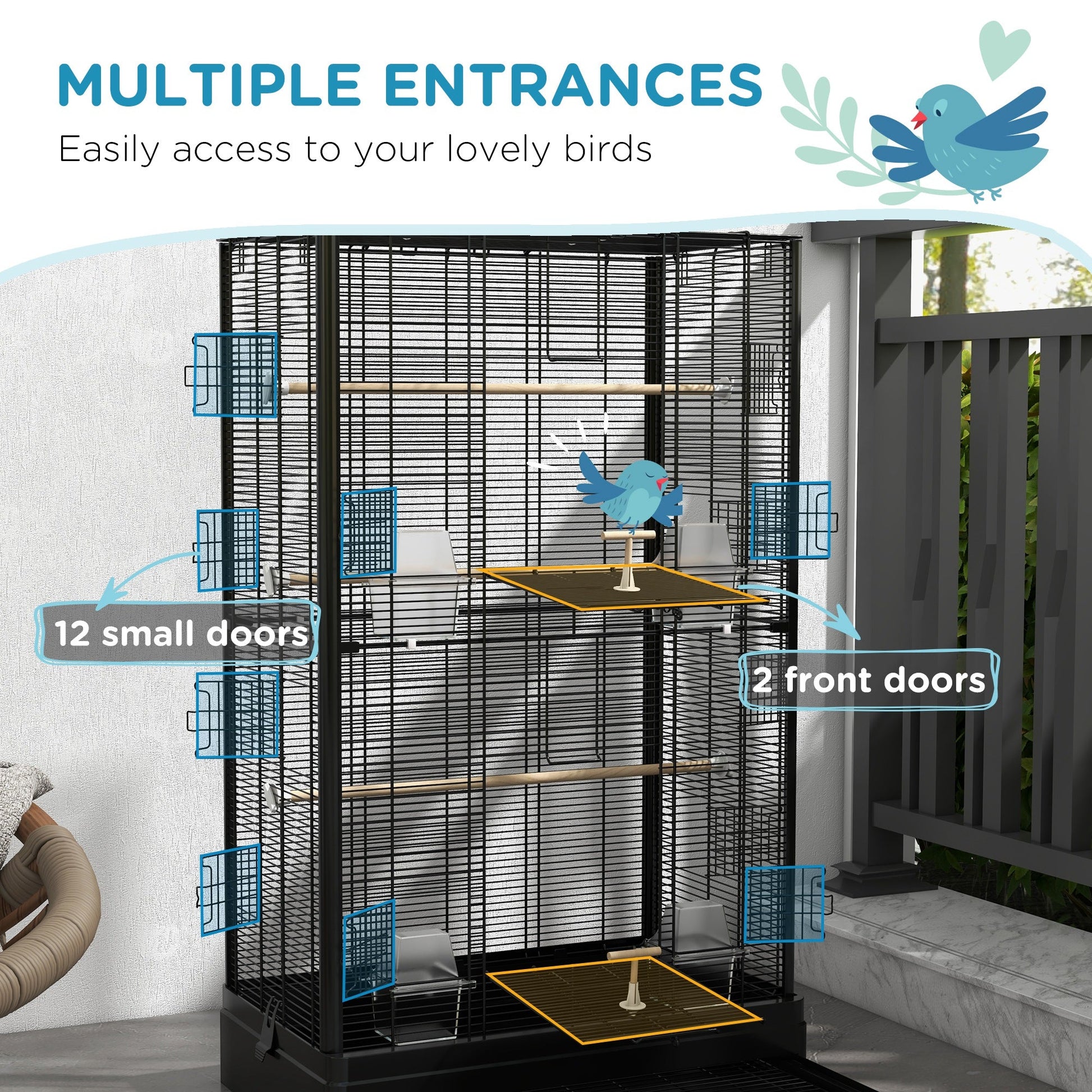 39" Bird Cage for Budgie Finches Canaries Love Birds with Wooden Stands, Slide-Out Tray, Handles, Food Containers, Black Bird Cages   at Gallery Canada