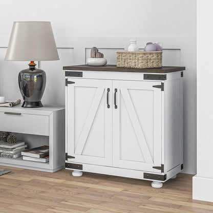 Sideboard Buffet, Kitchen Storage Cabinet with Barn Door and Adjustable Shelves, White and Brown Storage Cabinets   at Gallery Canada