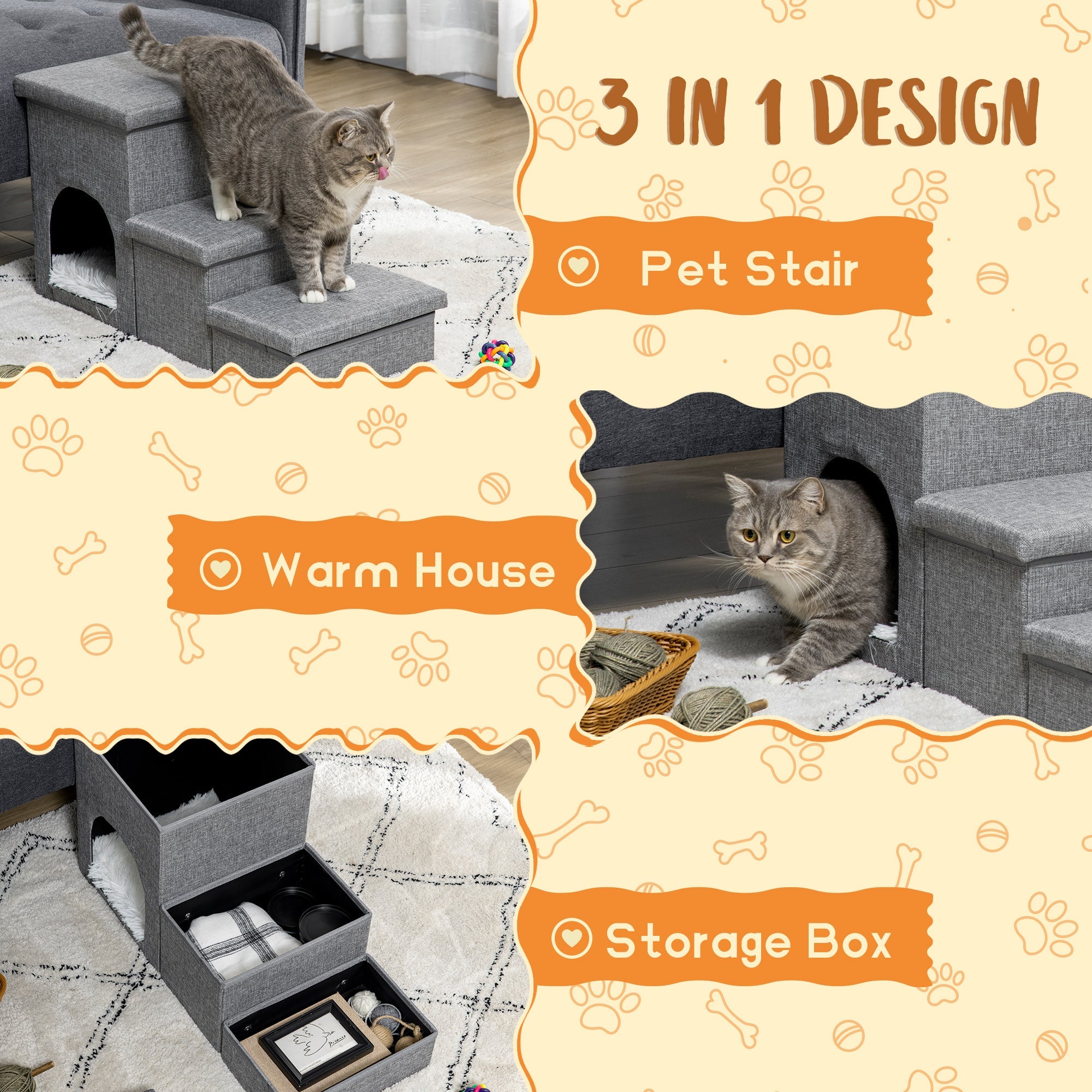 Dog Ramp with Storage Boxes and Condo, 3-step Pet Stairs for High Beds and Couch with Washable Plush Cushion Dog Stairs   at Gallery Canada