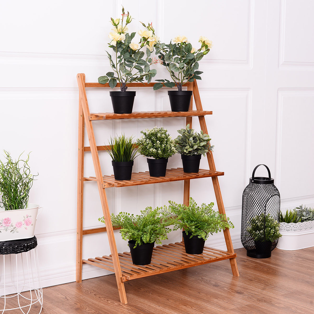 3 Tiers Outdoor Stand Bamboo Flower Pot Shelf, Natural Plant Stands   at Gallery Canada