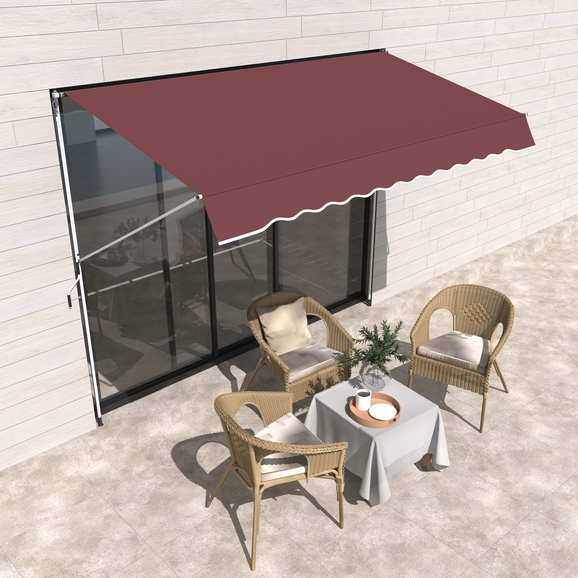 10x5ft Patio Sun Shade Canopy Manual Retractable Awning with 5.6-9.2ft Support Pole for Window, Door, Porch, Wine Red Patio Awnings at Gallery Canada