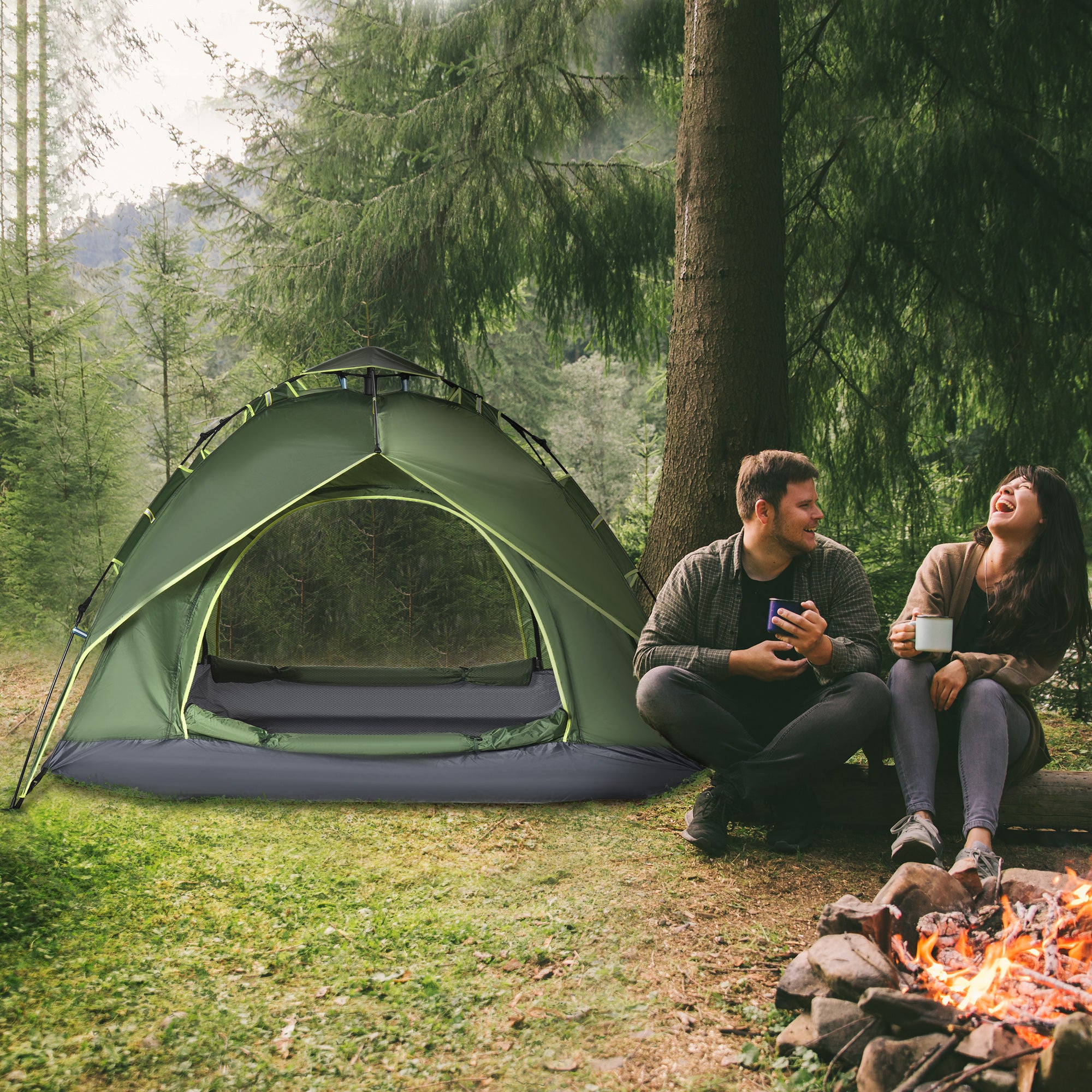 Camping Tent, 3 Person Family Tent, 1000mm Waterproof, with Sewn-in Groundsheet and Carry Bag, for Fishing, Dark Green Camping Tents at Gallery Canada