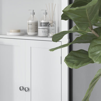 Tall Bathroom Storage Cabinet, Corner Cabinet with Doors, Linen Cabinet with Doors and 3-Tier Shelves, White Bathroom Cabinets   at Gallery Canada