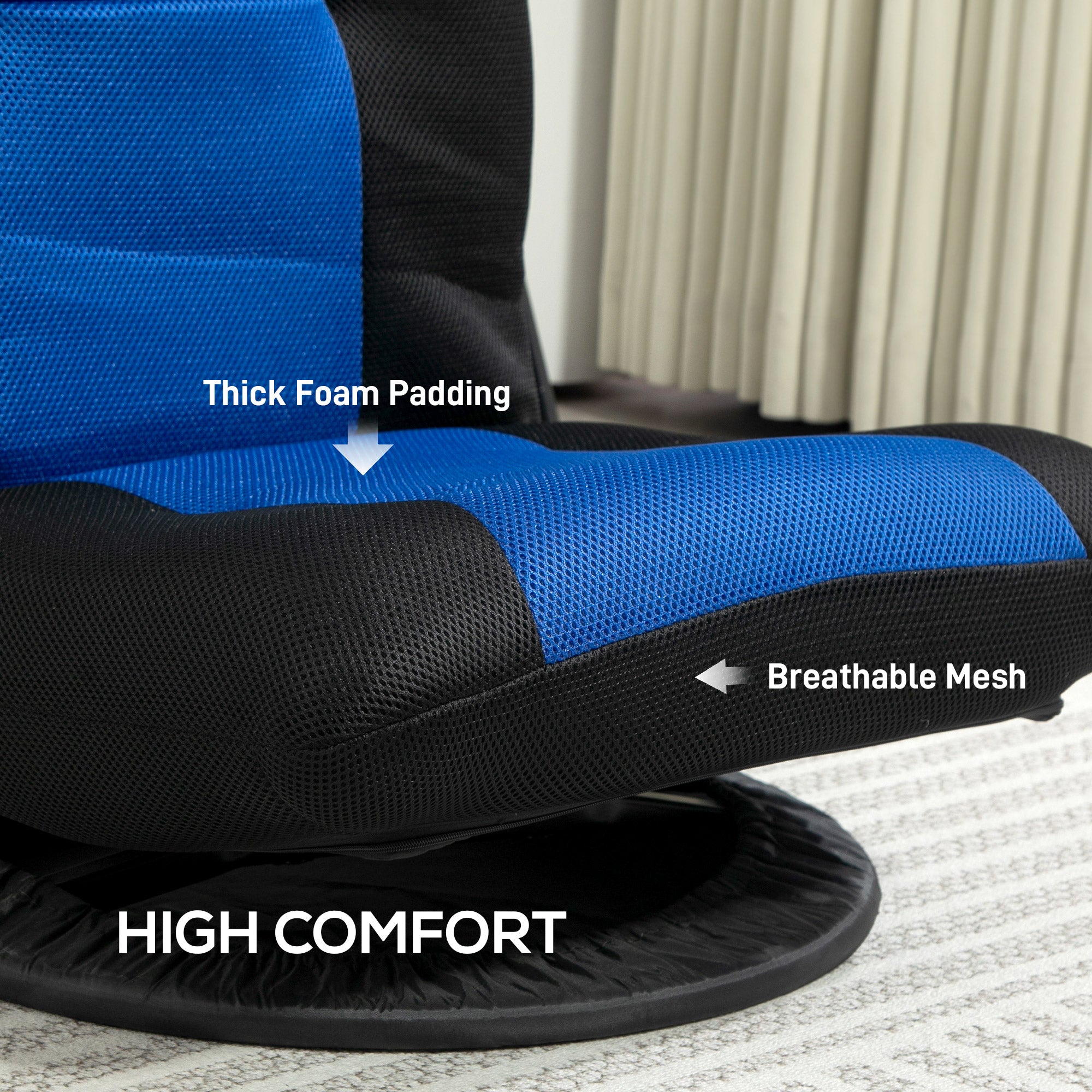 Folding Floor Chair for Adults Teens, 360 Degree Swivel Gaming Chair, 6 Positions Adjustable Lazy Sofa, Blue 2-Seater Sofas at Gallery Canada
