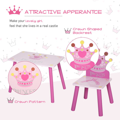 3-Piece Set Kids Wooden Table Chair with Crown Pattern Easy to Clean Gift for Girls Toddlers Age 2-4 Years Old Pink Kids Table Sets   at Gallery Canada