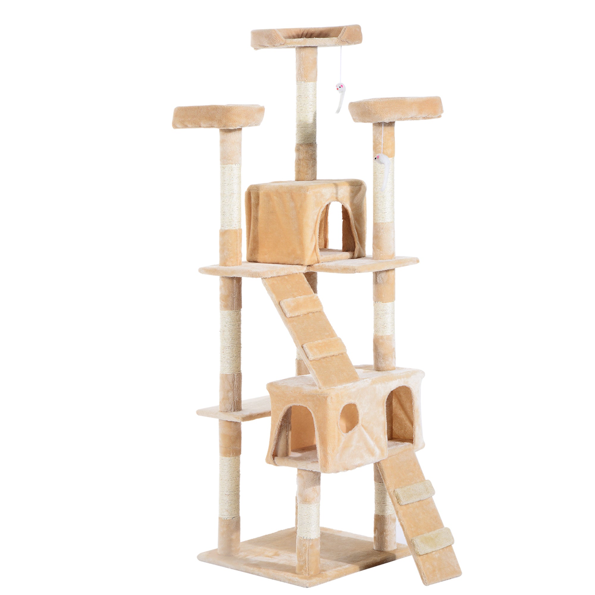 67-inch Multi-Level Cat Scratching Tree Kitty Activity Center Post Tower Condo Pet Furniture w/ Toy Beige Cat Towers Beige  at Gallery Canada