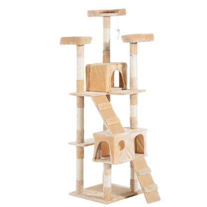 67-inch Multi-Level Cat Scratching Tree Kitty Activity Center Post Tower Condo Pet Furniture w/ Toy Beige Cat Towers Beige  at Gallery Canada