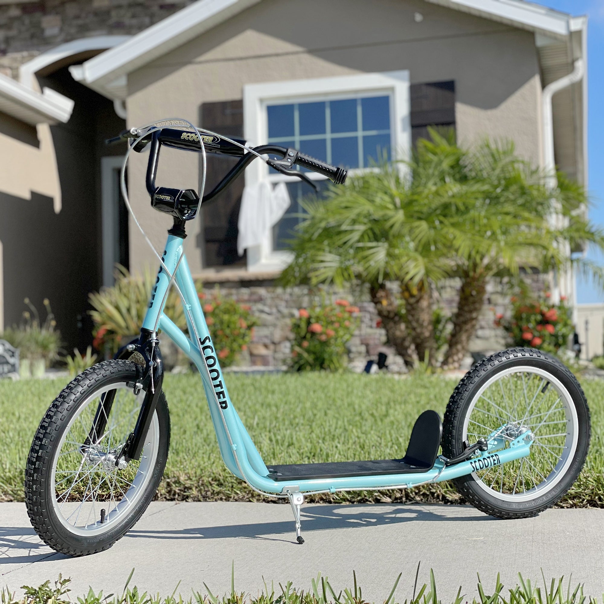 Kids Kick Scooter for 5+ Year Old, Kids Ride on Toy w/ 16'' Inflatable Wheel Dual Brakes, Blue Scooters at Gallery Canada