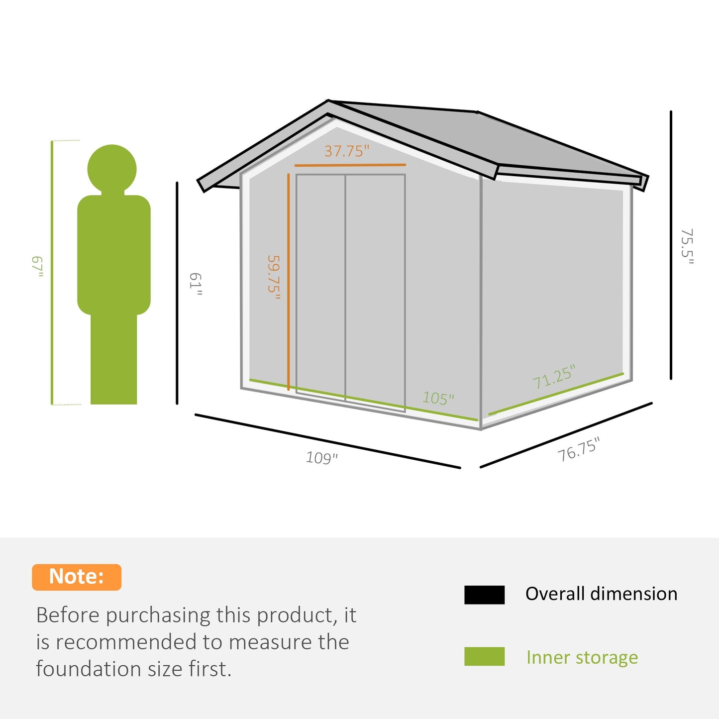 9.1' x 6.4' x 6.3 Garden Storage Shed w/Floor Foundation Outdoor Patio Yard Metal Tool Storage House w/ Double Doors Yellow Sheds   at Gallery Canada