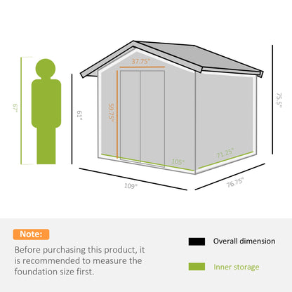 9.1' x 6.4' x 6.3 Garden Storage Shed w/Floor Foundation Outdoor Patio Yard Metal Tool Storage House w/ Double Doors Yellow Sheds   at Gallery Canada