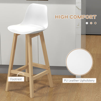 Bar Height Stools Set of 2, PU Leather Upholstered Stools for Kitchen Island, Modern Bar Chairs with Backs, White Bar Stools   at Gallery Canada