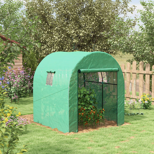 Tunnel Greenhouse Walk-in Green House with UV-resistant PE Cover, Doors and Mesh Windows, 6' x 6' x 6.6', Green