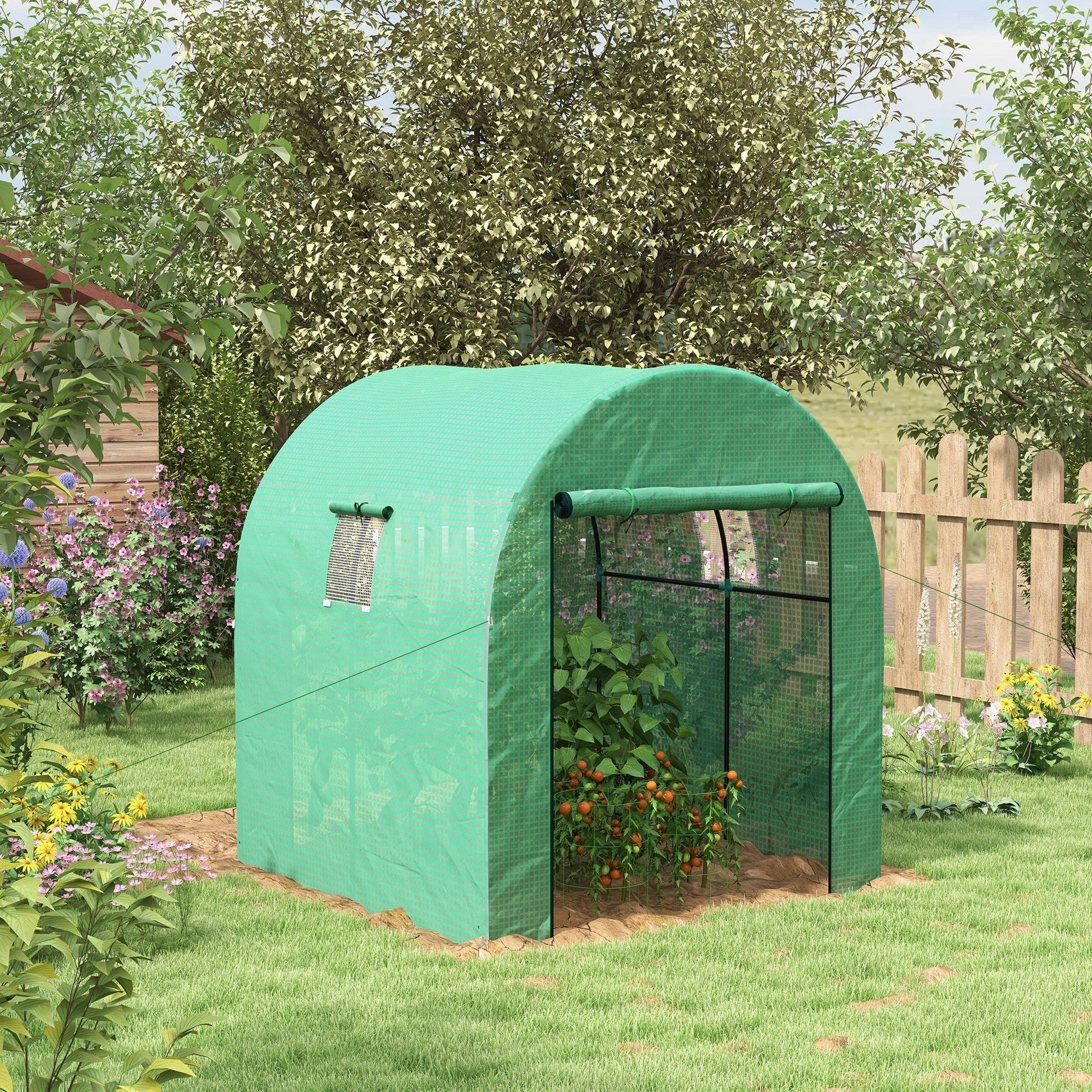 Tunnel Greenhouse Walk-in Green House with UV-resistant PE Cover, Doors and Mesh Windows, 6' x 6' x 6.6', Green Tunnel Greenhouses   at Gallery Canada