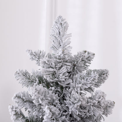 6ft Artificial Prelit Christmas Tree with Warm White LED Light, Snow Flocked Branches, Metal Base, Pencil Xmas Tree Pre Lit Christmas Trees   at Gallery Canada