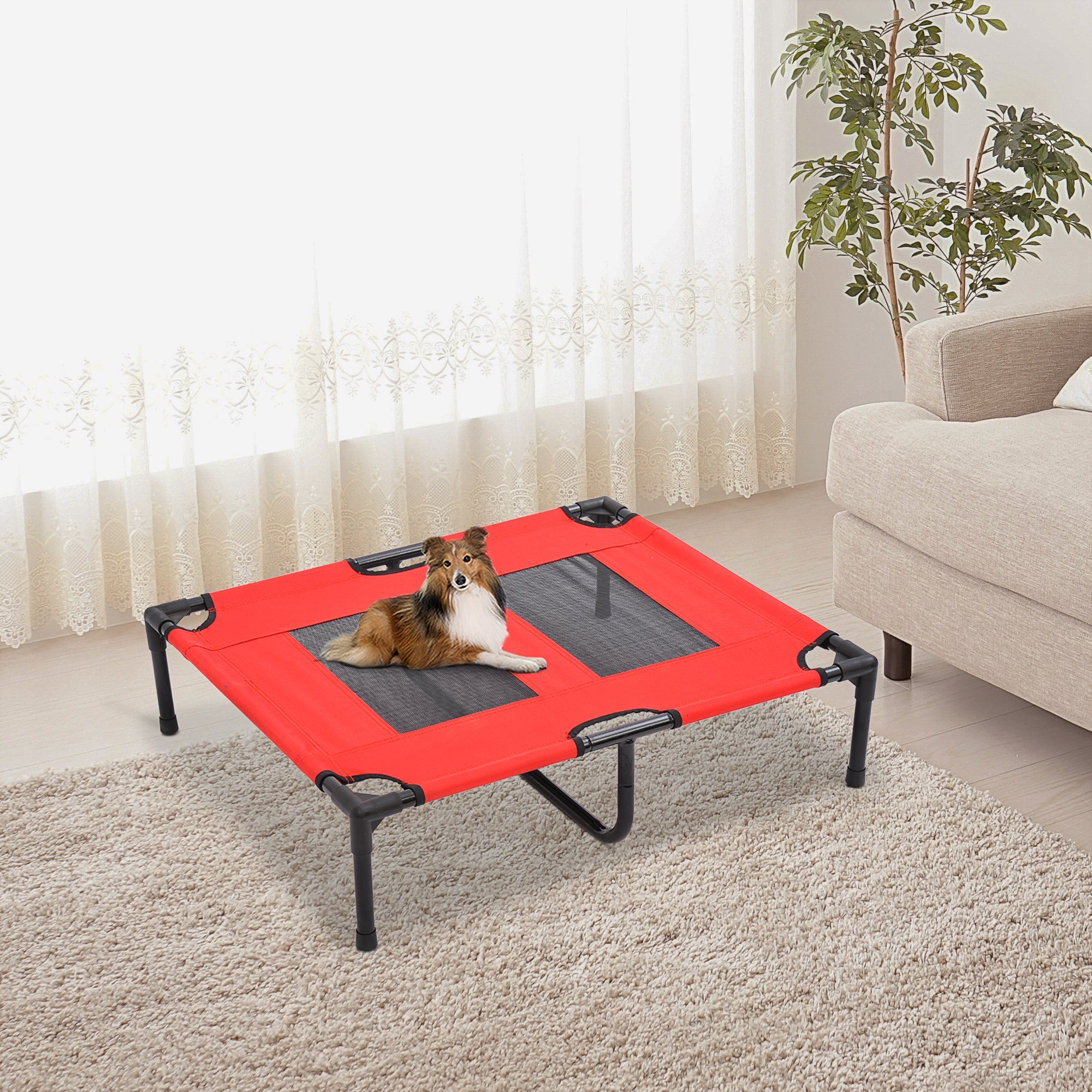 Elevated Dog Bed, Foldable Raised Dog Cot for M Sized Dogs, Indoor &; Outdoor, 30