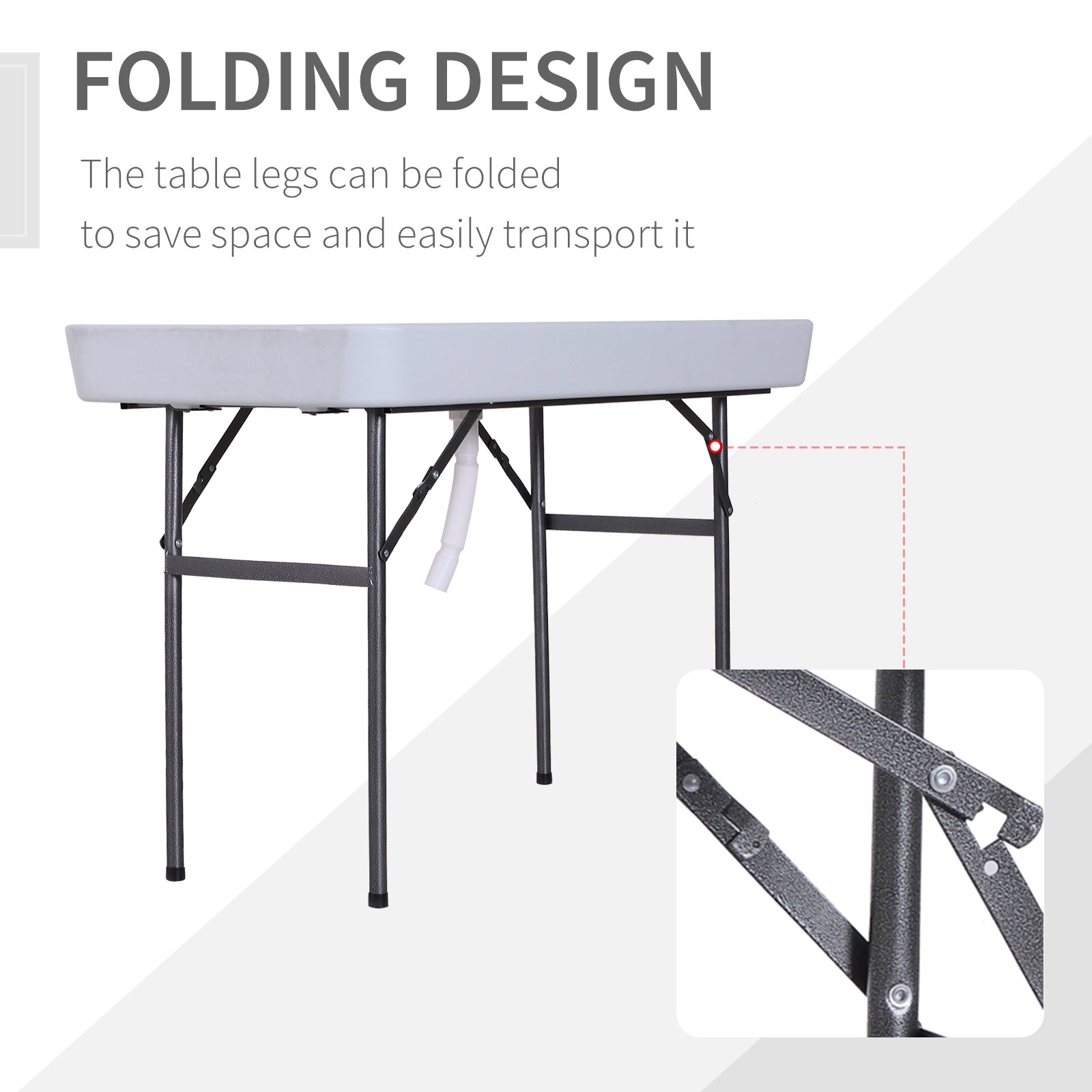 4ft Folding Picnic Table, Fish Fillet Cleaning Table, Camping Party Desk with Sink, White Picnic Tables & Camping Chairs at Gallery Canada