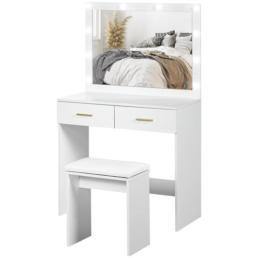 Makeup Vanity Desk Set with Stool, Dressing Table with LED Lighting Mirror, Drawers, for Bedroom, White Dressing & Vanity Tables   at Gallery Canada