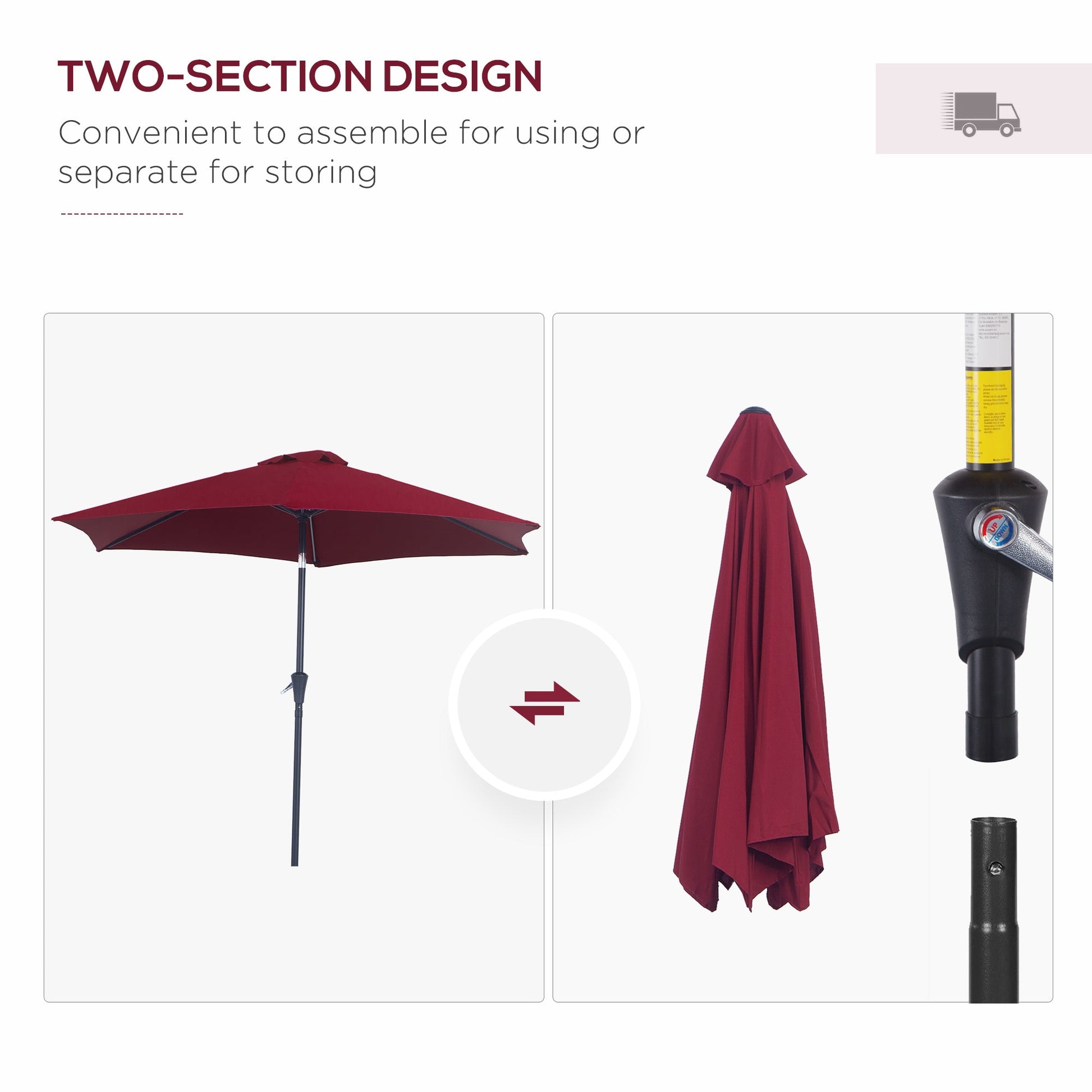 8.5' Round Aluminum Patio Umbrella 6 Ribs Market Sunshade Tilt Canopy w/ Crank Handle Garden Parasol Wine Red Sun Umbrellas   at Gallery Canada