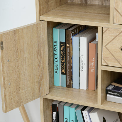 59" Wooden Bookcase With Door Cabinets, Drawer, Open Compartments, Freestanding Display Shelf, Organizer for Home and Office Bookcases With Doors   at Gallery Canada