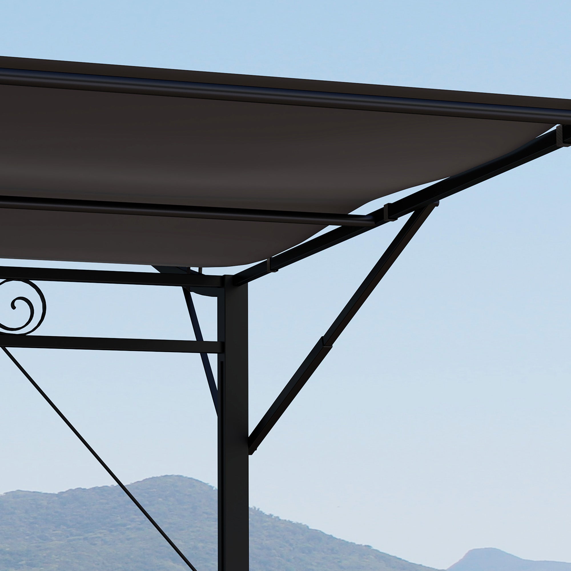 10x8ft Patio Metal Gazebo with Extendable Side Awning, Outdoor Shelter Shade Canopy Deck Awning, Brown Pergolas at Gallery Canada