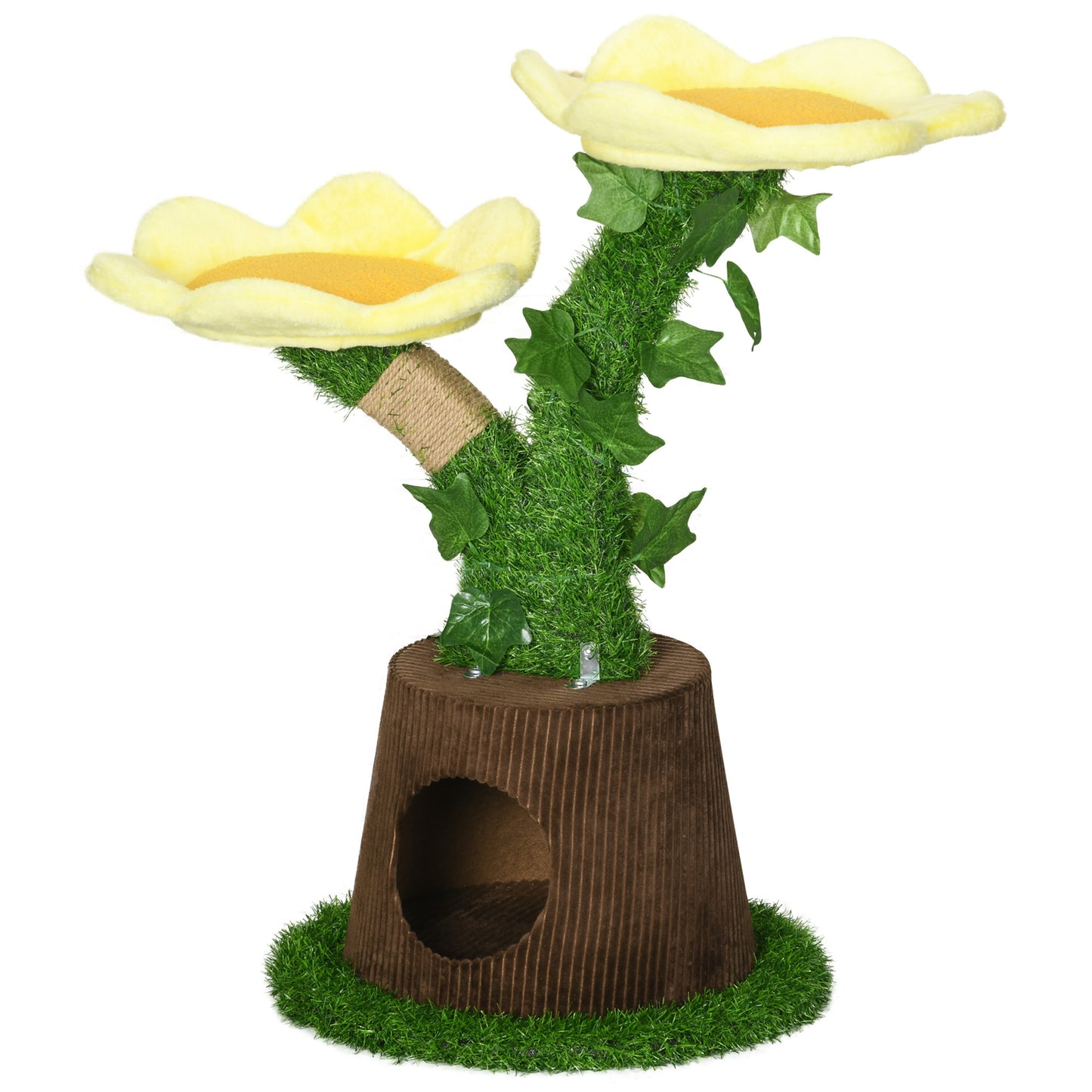 18" Plush Cat Tree with Two Flower Platforms, Multi-Activity Centre Cat Tower with Jute Scratching Posts, Elevated Perches, Round Roomy Condo with Door, Green Cat Towers at Gallery Canada