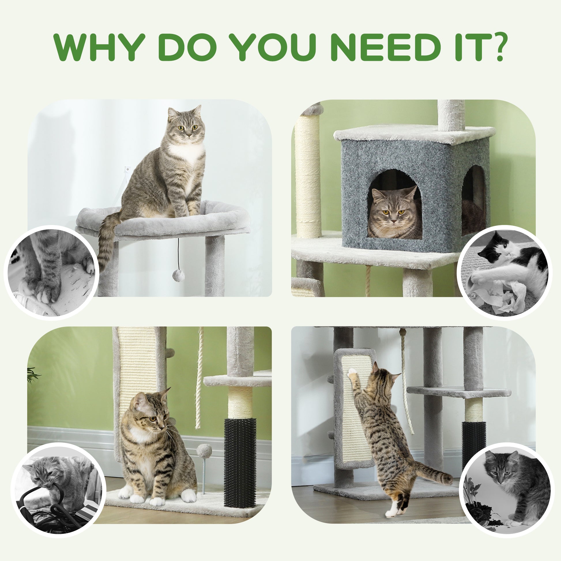 52 Inch Cat Tree with Scratching Posts, Cat Bed, Condo, Grooming Brush, Jumping Platforms, Toy Balls, Anti-tip Kit Cat Trees at Gallery Canada