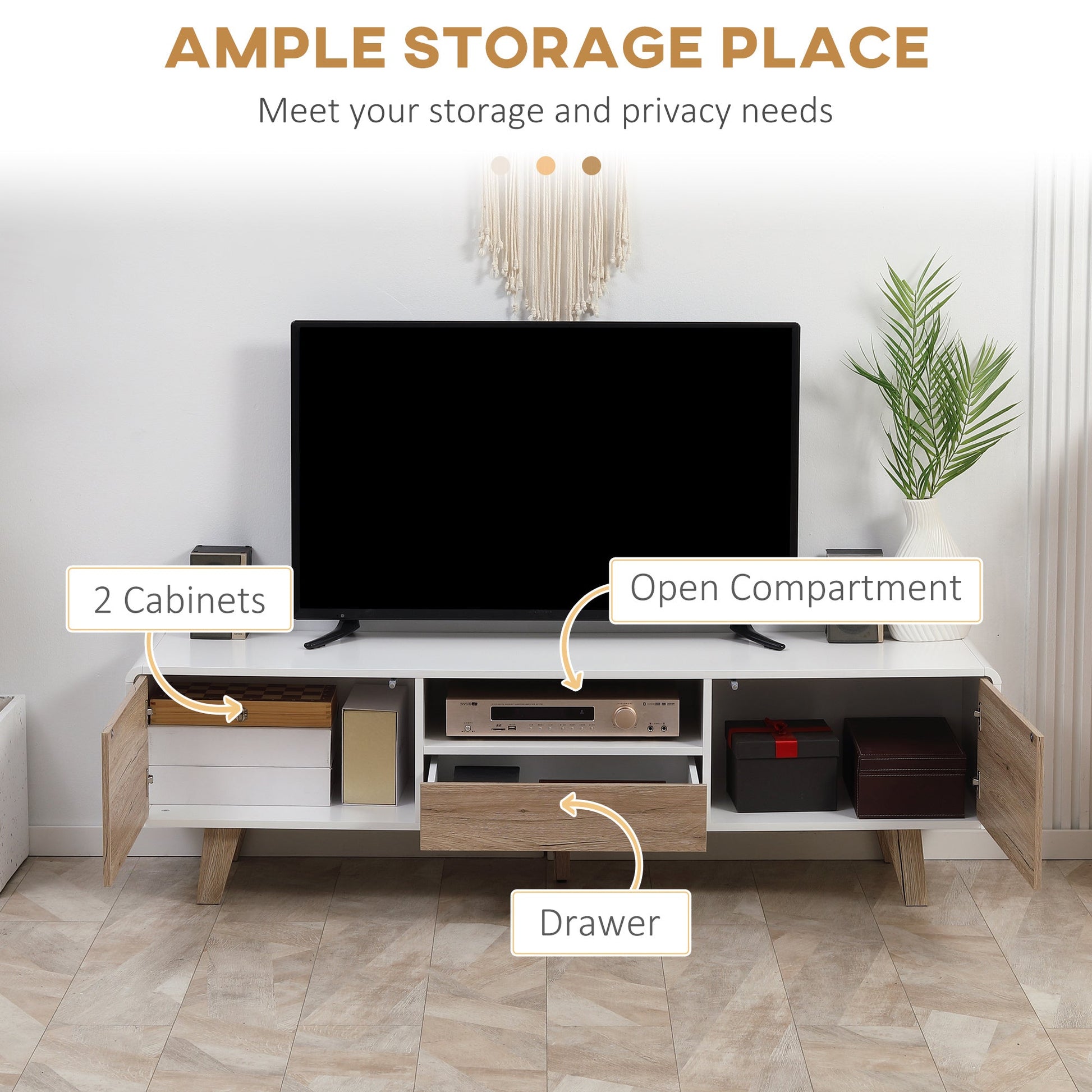 Rounded-edge TV Stand for 60'' Flat Screens with Storage and Cable Management, Multi Colour TV Stands   at Gallery Canada