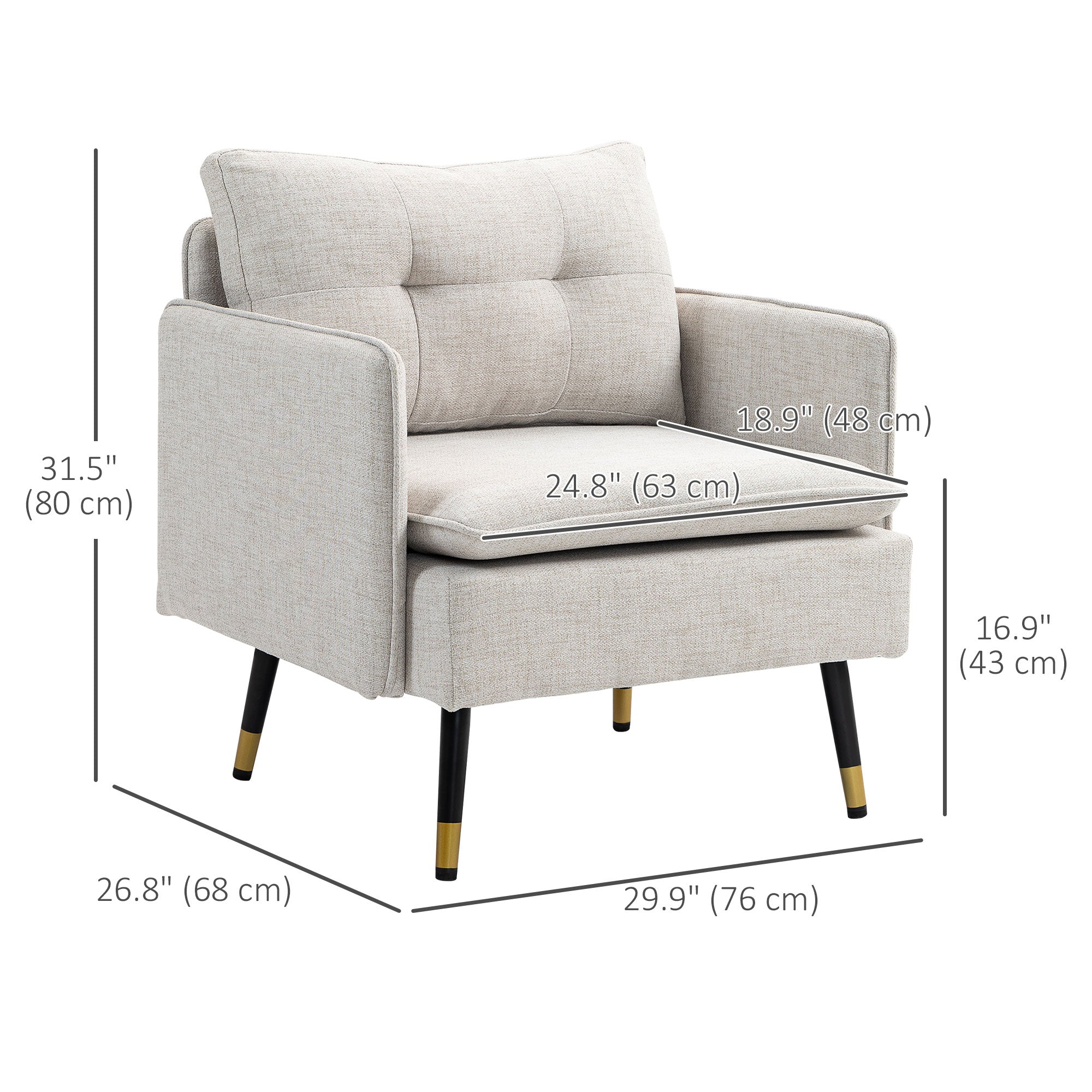 Modern Armchair, Upholstered Accent Chair with Tufted Back Cushion and Steel Legs for Living Room, Bedroom, Cream White Accent Chairs   at Gallery Canada