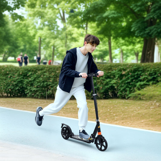 Foldable Kids Scooter with 4 Adjustable Height, Double Brake, Shock Absorption for Ages 6-12, Black Scooters at Gallery Canada