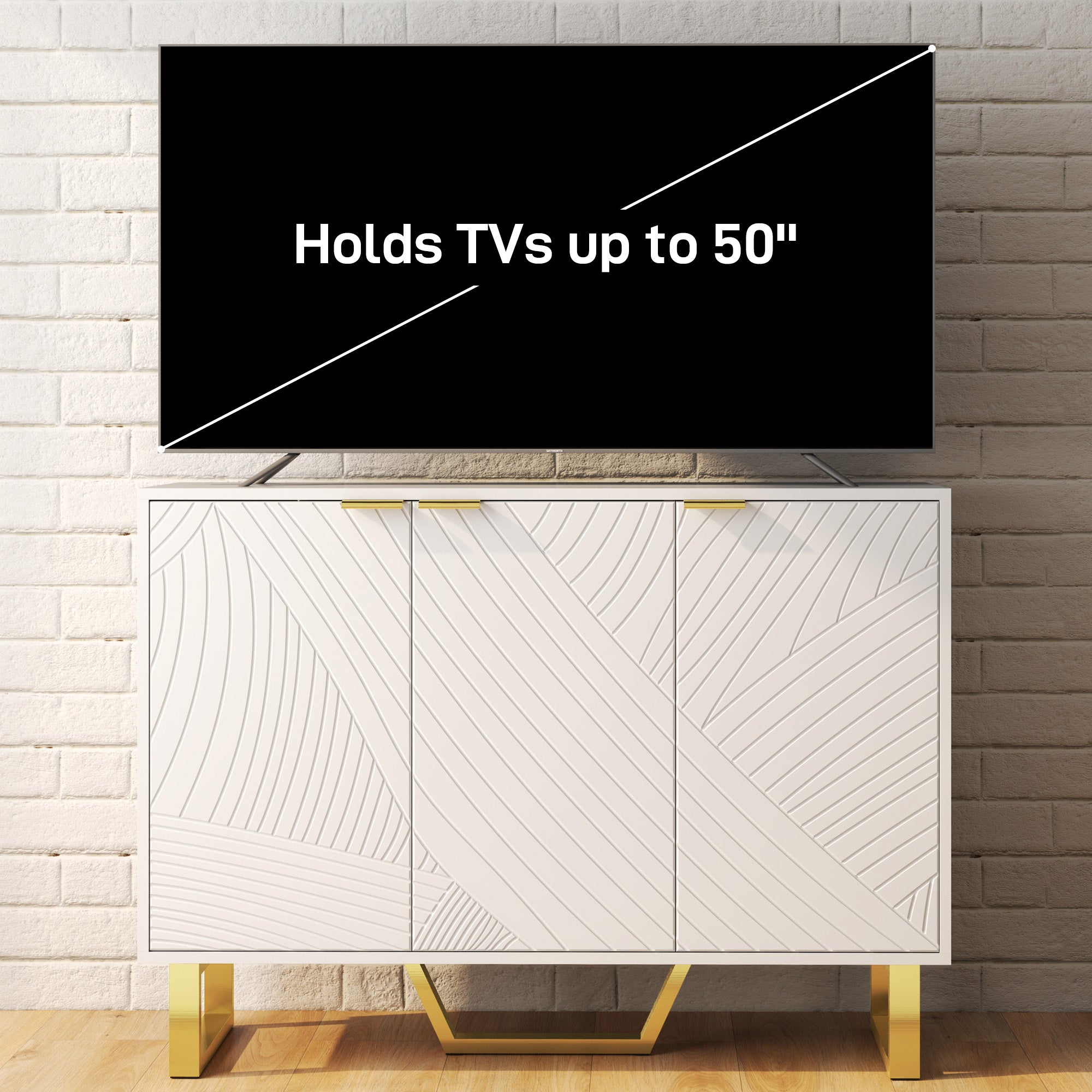 Sideboard Buffet Cabinet with Adjustable Shelves, Living Room Cabinet, TV Cabinet for 50 Inch TV, White Storage Cabinets at Gallery Canada