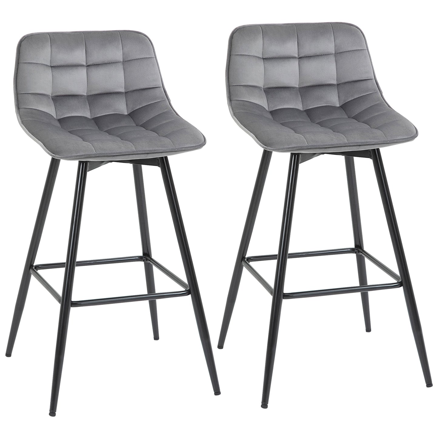 Bar Stools Set of 2, Fabric Upholstered Counter Height Bar Chairs, Kitchen Chairs with Back and Metal Legs, Grey Bar Stools Grey  at Gallery Canada