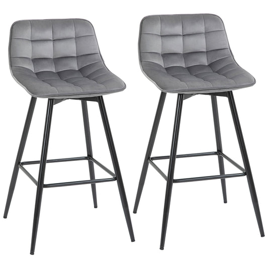 Bar Stools Set of 2, Fabric Upholstered Counter Height Bar Chairs, Kitchen Chairs with Back and Metal Legs, Grey - Gallery Canada