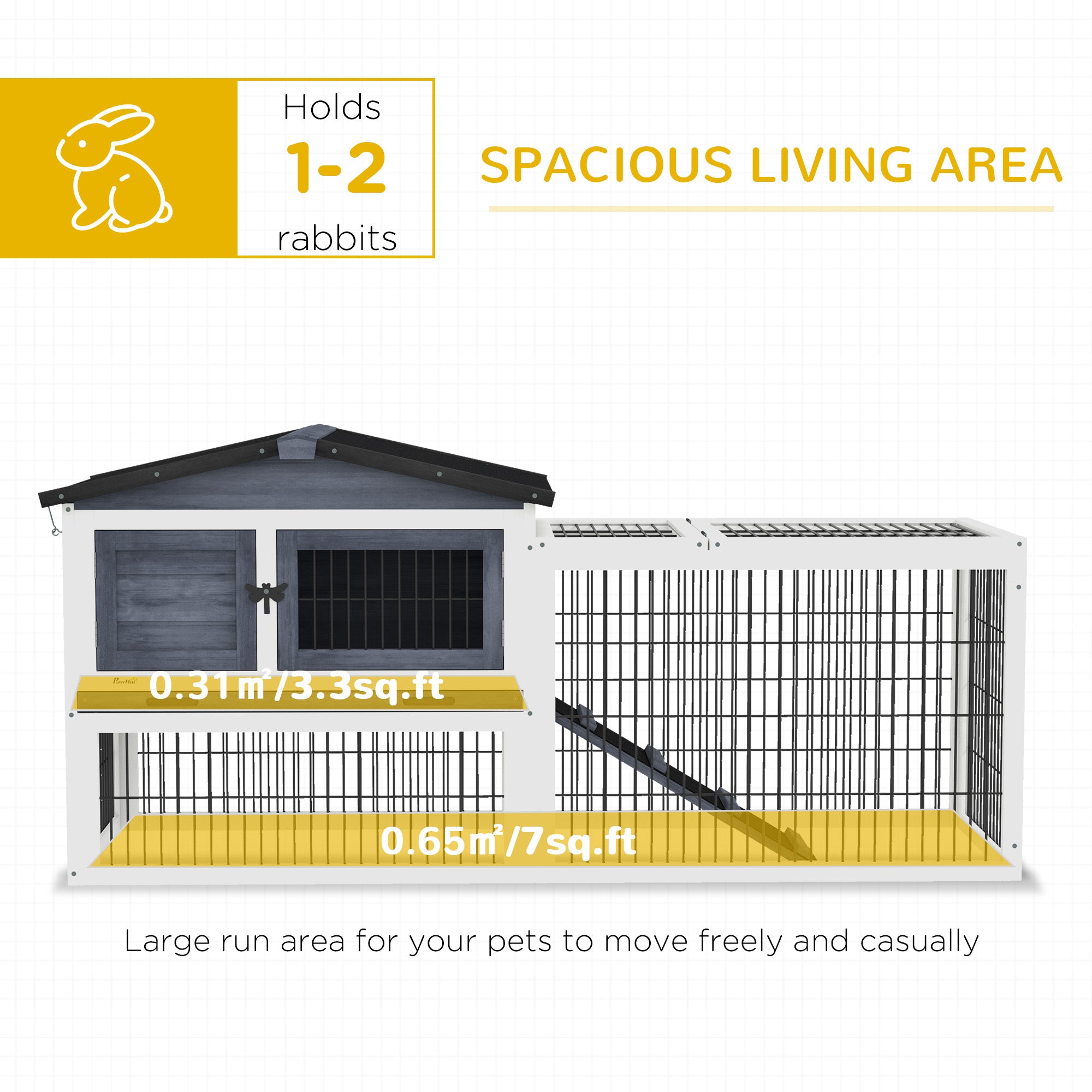 Wood Rabbit Hutch w/ Ramp, Openable Roof, Pull-out Tray, Dark Grey Rabbit Hutch at Gallery Canada
