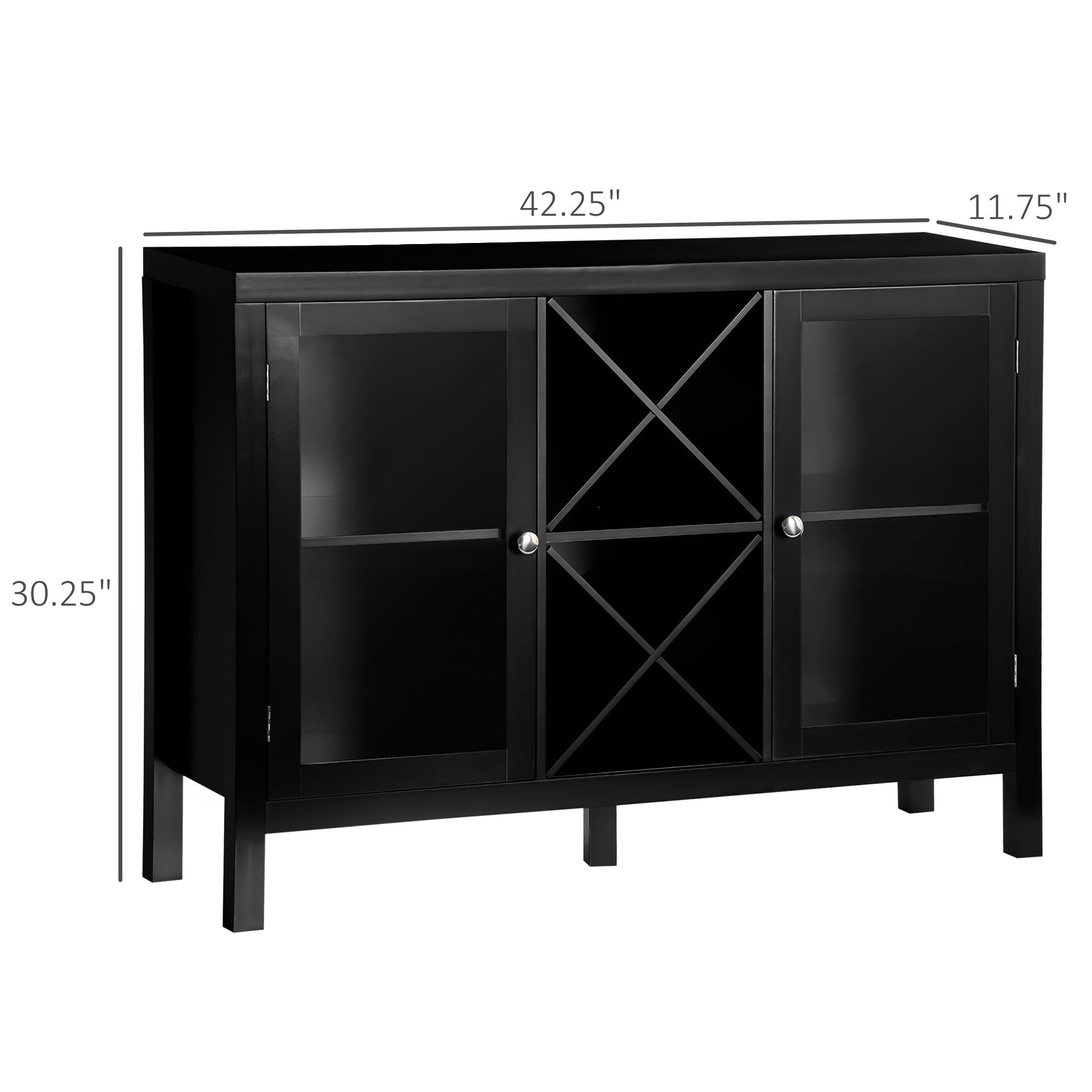 Modern Kitchen Sideboard Buffet with Wine Rack, Glass Doors, Adjustable Shelves, Black Bar Cabinets   at Gallery Canada