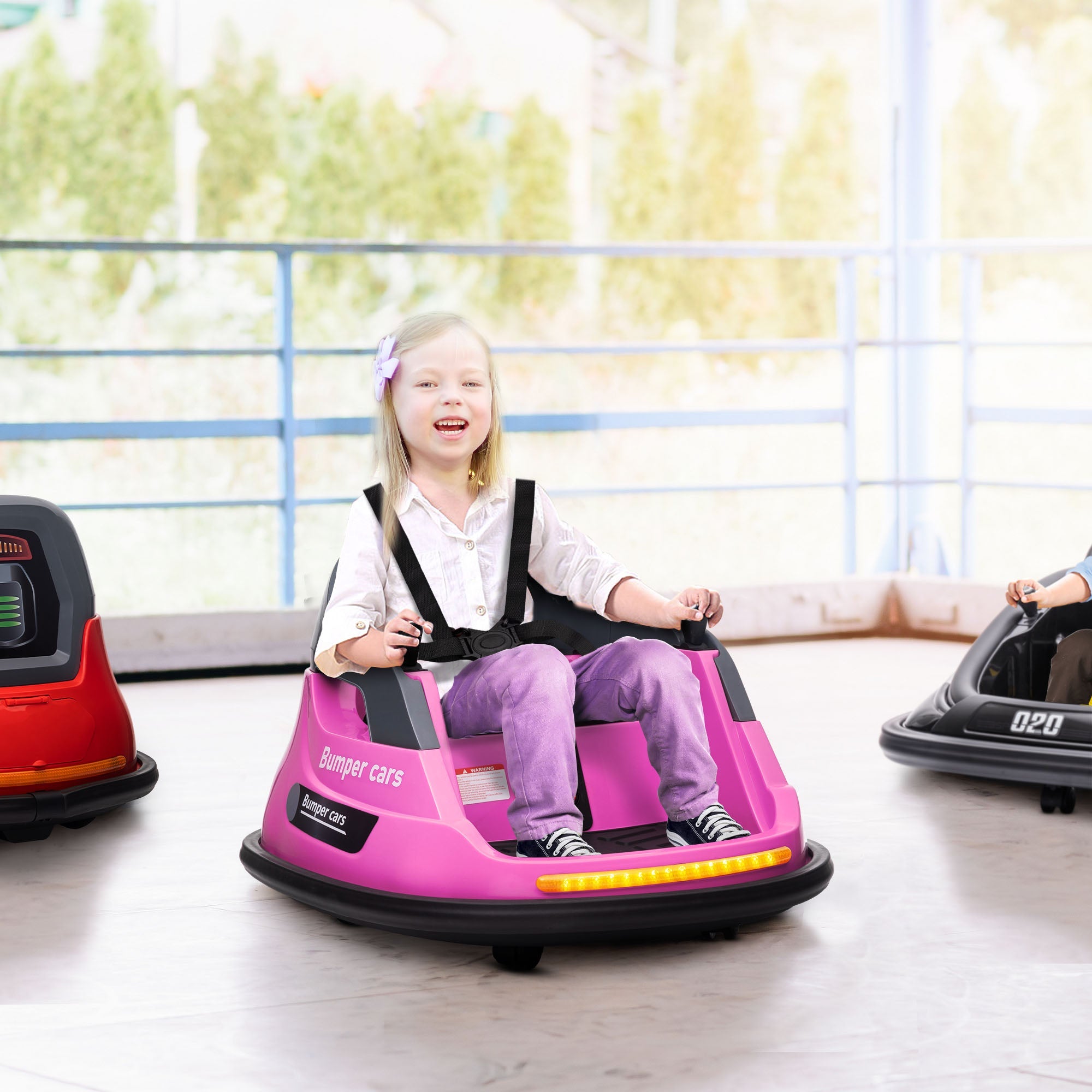 Bumper Car 12V 360° Rotation Electric Car for Kids, with Remote, Safety Belt, Lights, Music, for 1.5-5 Years Old, Pink Electric Toy Cars   at Gallery Canada