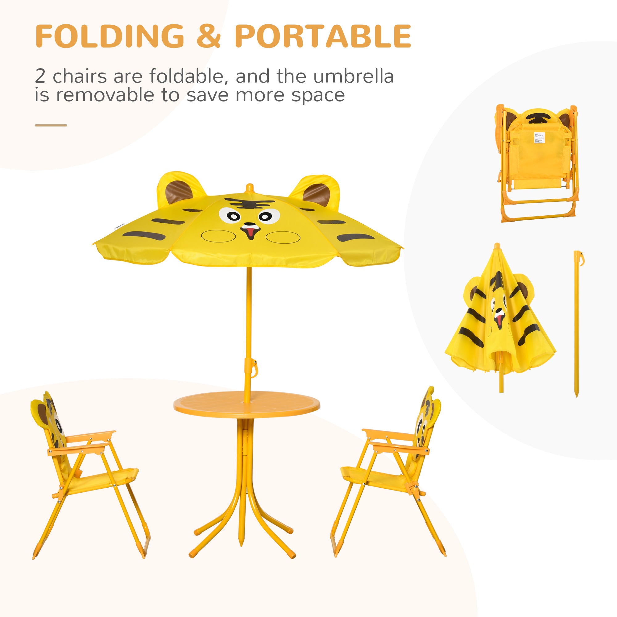Kids Folding Picnic Table and Chair Set Pattern Outdoor Garden Patio Backyard with Removable &; Height Adjustable Sun Umbrella Yellow Kids Outdoor Furniture at Gallery Canada