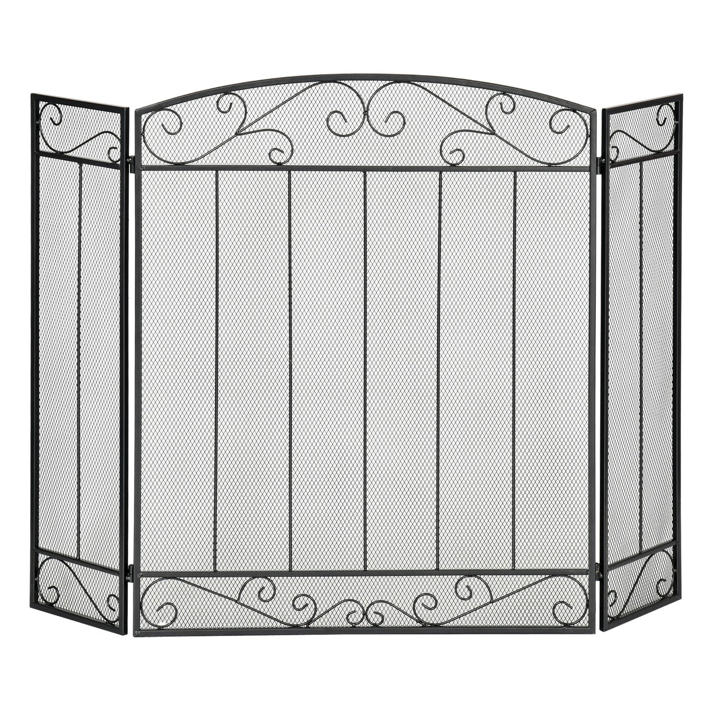 3-Panel Folding Fireplace Screen, Steel Mesh Fire Spark Guard Cover with Decorative Vine Pattern for Living Room Indoor Decor, 41.25" x 31.75", Black Fireplace Screens Black  at Gallery Canada