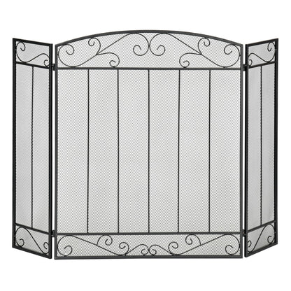 3-Panel Folding Fireplace Screen, Steel Mesh Fire Spark Guard Cover with Decorative Vine Pattern for Living Room Indoor Decor, 41.25" x 31.75", Black Fireplace Screens Black  at Gallery Canada