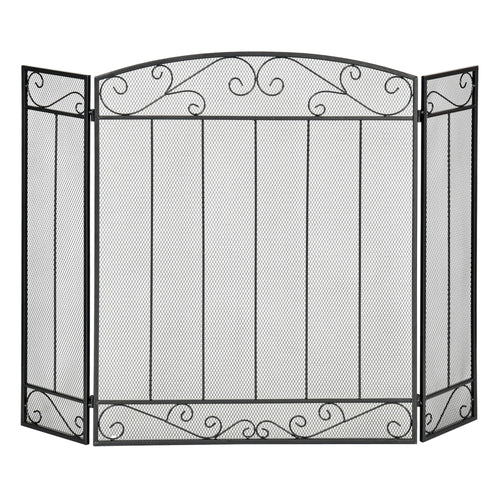 3-Panel Folding Fireplace Screen, Steel Mesh Fire Spark Guard Cover with Decorative Vine Pattern for Living Room Indoor Decor, 41.25