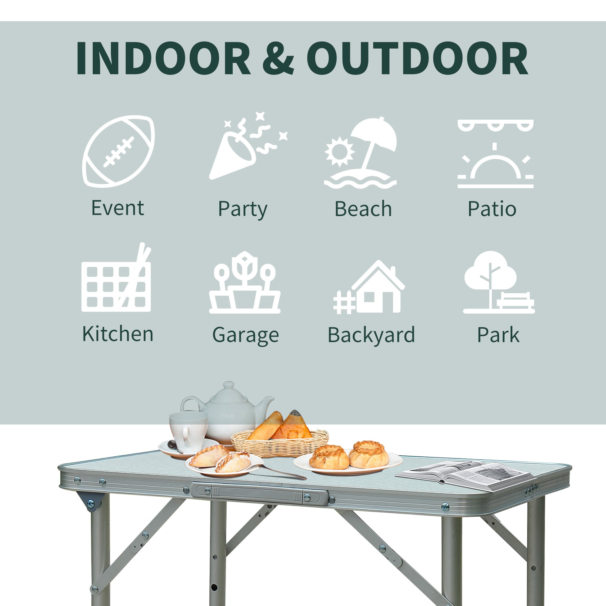 Folding Adjustable Patio Picnic Table Portable Camping Dining Lunch Table Aluminum Frame Silver Picnic Tables & Camping Chairs at Gallery Canada