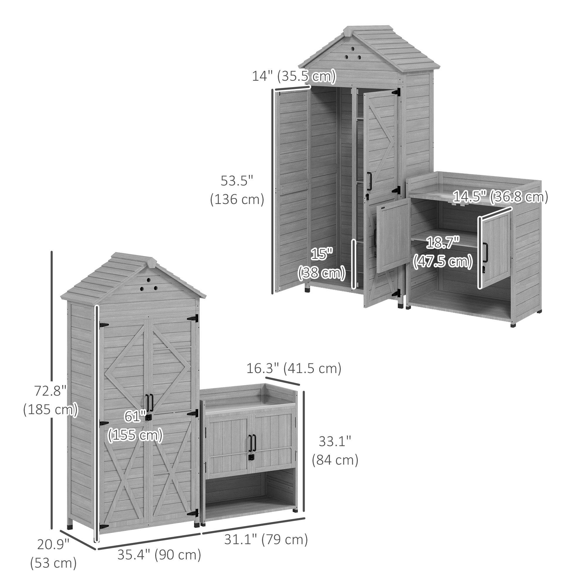 2-in-1 Outdoor Storage Cabinet, Wood Garden Shed with Shelves, Vent Holes, Foot Caps for Backyard, Patio, Lawn Sheds at Gallery Canada