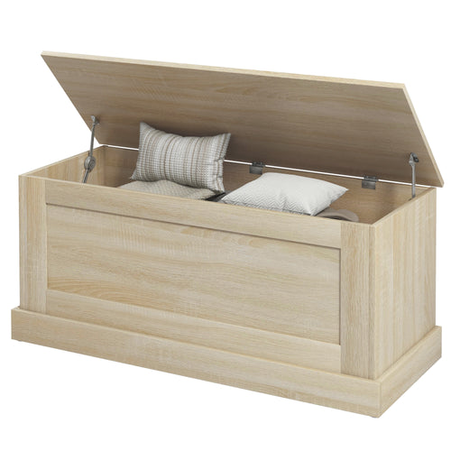 39.4 Inches Storage Chest, Storage Trunk with Safety Hinge, Wooden Box for Living Room, Natural Wood Grain